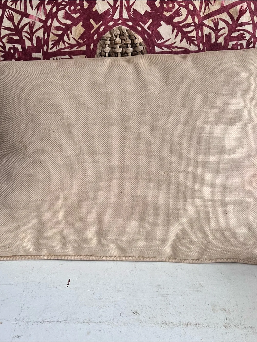 Vintage needlepoint pillow Japanese fan cherry blossom motif